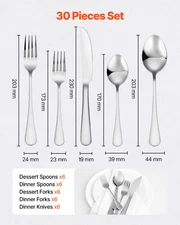 VEVOR 30-Piece Silverware Set, Food-Grade Stainless Steel Flatware Utensils, Mir