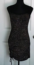 Windsor L Black Glitter Metallic Knit Bodycon Mini Dress Square Neck Stretch