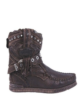 EL VAQUERO Claire Scaled Swart Leather Wedge Moccasin Boots 37/US 7-7.5