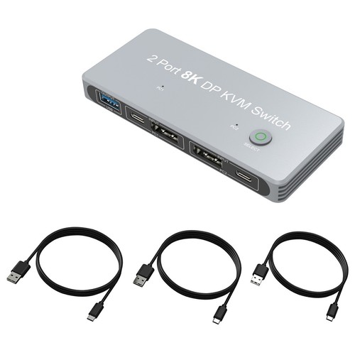 2x1 2 DP Input 1 DP Output Display 8K 30Hz 4K 144Hz KVM Switch Share 1 Monitor D - Photo 8/8