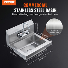 Commercial Hand Sink with Faucet, 17 x 12.8 inch