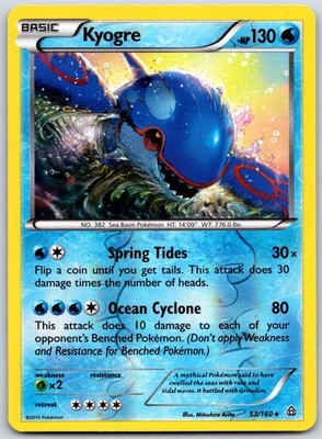 POKEMON PRIMAL CLASH KYOGRE 53/160 RARE REVERSE HOLO NM