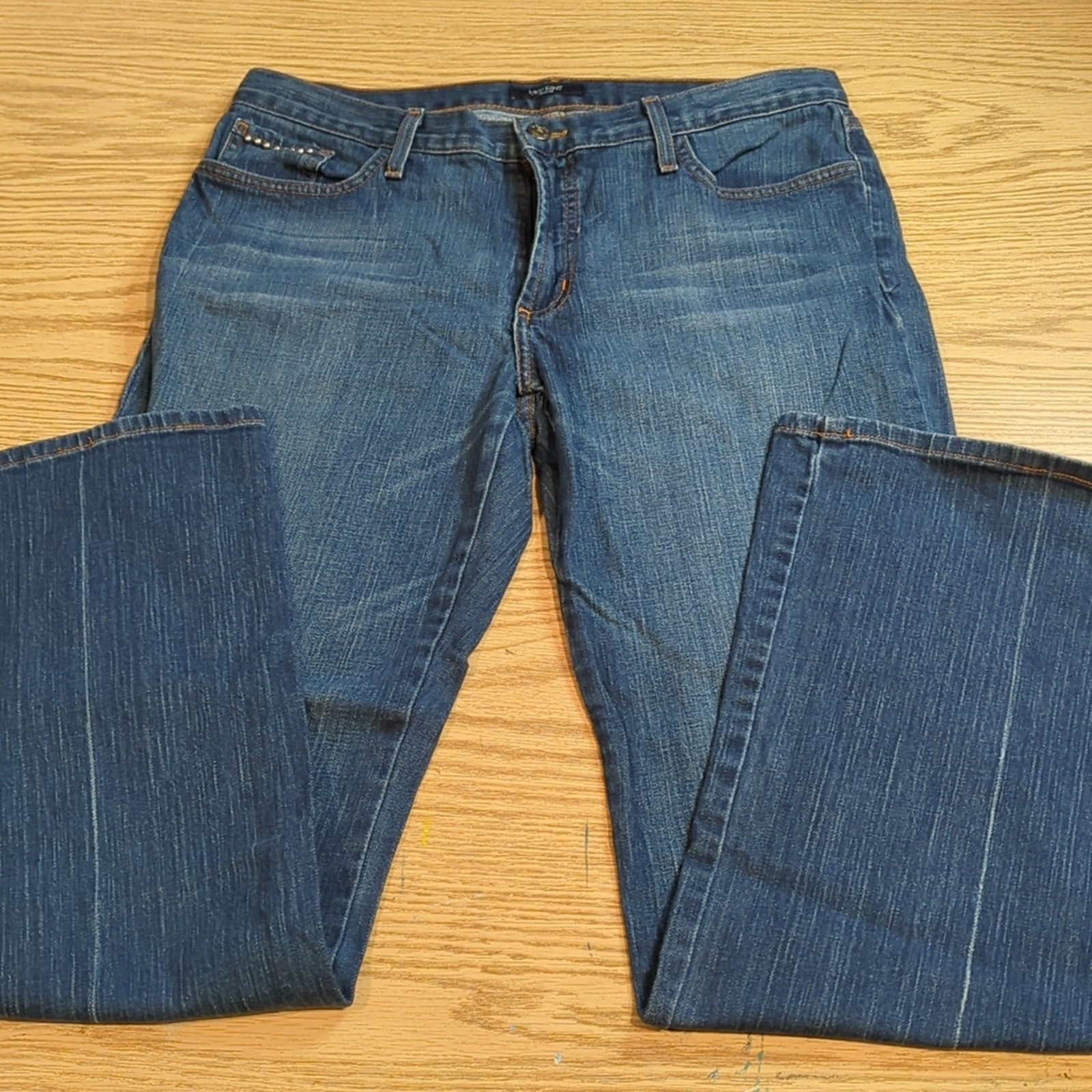 Karen Kane Size 14 Straight Leg Mid Rise Medium Wash Embellished Jeans