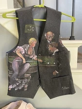 Hand Painted Wool Vest R38 Billiards Scene. One of A Kind. Hand Made By Colleen