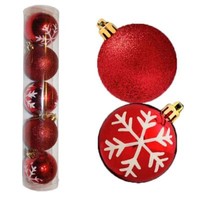 Weihnachtsdekoration 5 Packung 60Mm Schneeflocke & Glitzer Kugeln - Rot