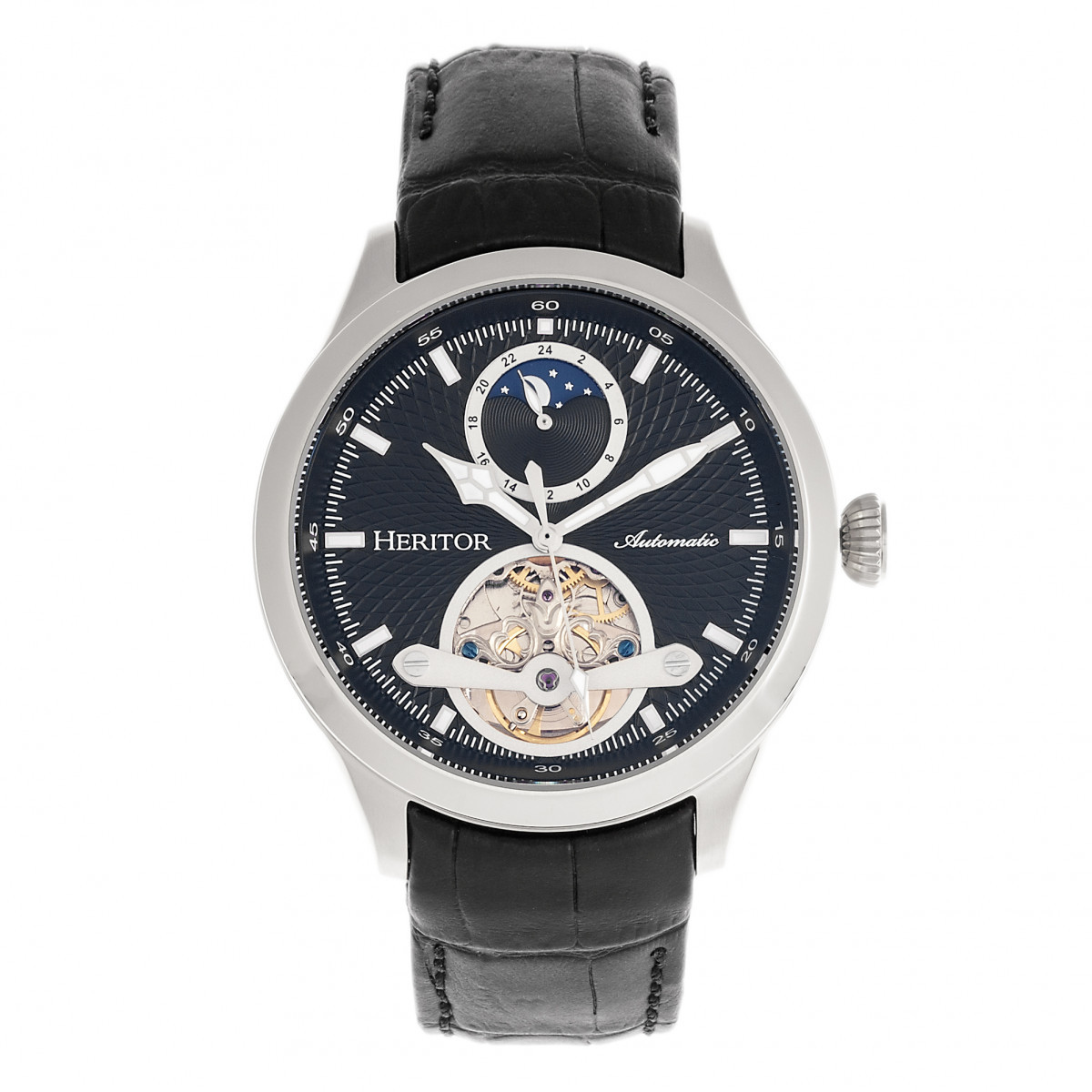 Heritor Gregory Automatic Black Semi Skeleton Dial Men's Wristwatch