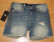 ROCK REPUBLIC BUMPERSHOOT WOMEN DESTROYED DENIM CUTTOFF SHORTS STUDS sz 2 NEW