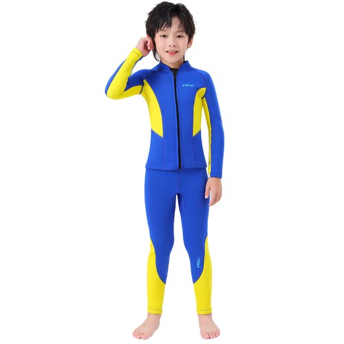 2Pcs Boys 2.5mm Neoprene Wetsuit Thermal Swimsuit Long Sleeve Tops Pants Surfing - Picture 32 of 42