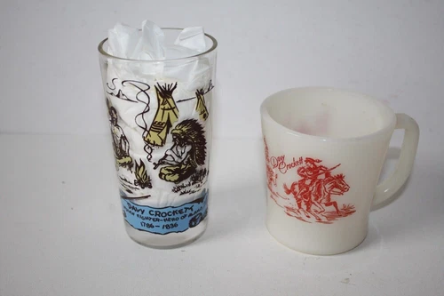 Mid-Century 1950's Davy Crockett Fire-King Coffee & Glass RED EUC