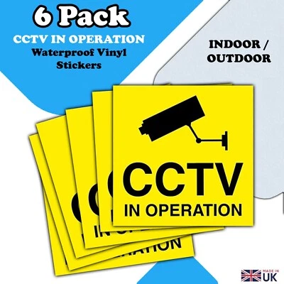 LUMEAN LTD CCTV Warning - CCTV In Operation Vinyl Sticker - 6 pack 100mm Sq - Waterproof