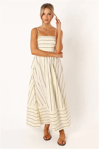 Women's Casual Basic Spaghetti Strap Maxi Dress Sleeveless Summer Strips Dresses - Picture 10 of 31