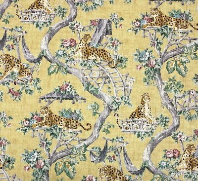 P KAUFMANN LAZY DAYS GOLD YELLOW LEOPARD TOILE COTTON TWILL FABRIC BY YARD 54"W