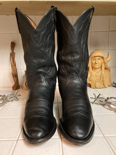Lucchese Vintage BLACK Leather Cowboy Boots 9 EE - 第 4/18 張圖片