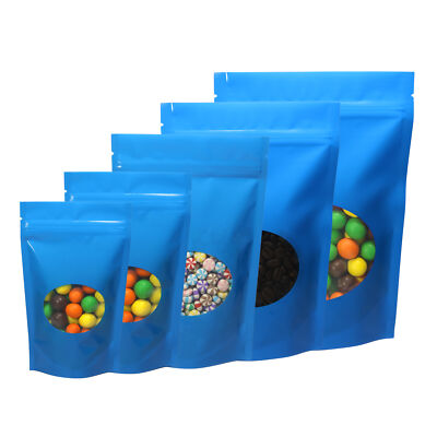 Reclosable Zipper Blue Mylar Foil Stand Up Freeze Dried Candy Window Bag Pouch