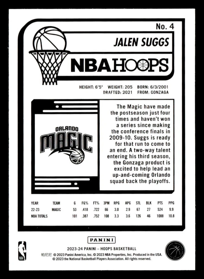 2023 Panini Hoops #4 Jalen Suggs 2023-24 Teal Explosion - Image 2 of 2