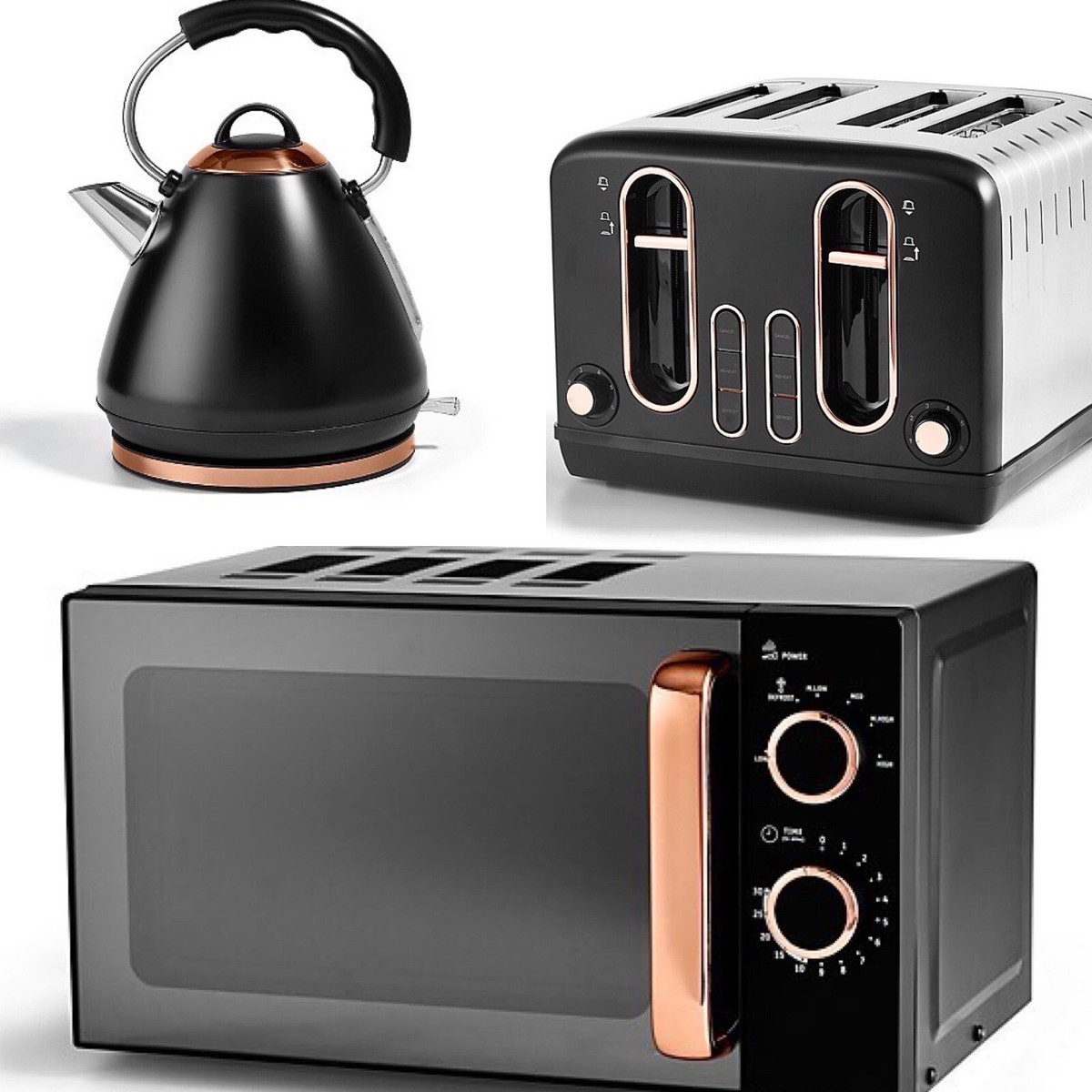 Tea Coffee Grey And Rose Gold Kettle Toaster And Microwave Rose