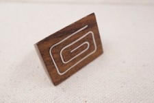 AWESOME Carved Rose Wood Silvered Metal Inlay Wide Rectangle Ring Sz-9.5