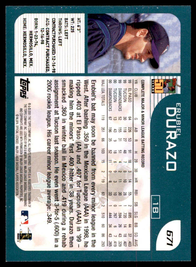 2001 Topps Erubiel Durazo . Arizona Diamondbacks #671 | eBay