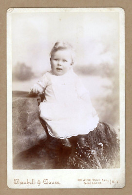 NYC Antique Baby with Boots Cabinet Card Photo | Shackell & Clauss Studio