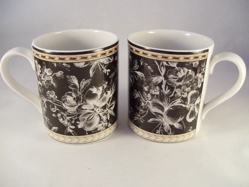 Royal Doulton Studio Provence Noir Dark Set of 2 Coffee Mugs Fine China 2001 Ret