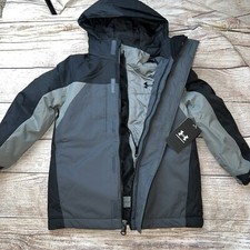 Under Armour Boys 3 in 1 Westward Winter Coat Jacket Black Gray Hooded NEW