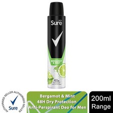 Sure Men Deodorant Spray Bergamot & Mint with 48Hrs Protection, 200ml