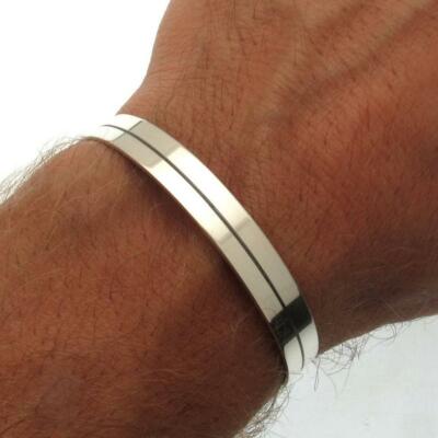 Personalized Customize Your Slogan & Birth Date In 925 Silver Mens Cuff Bracelet