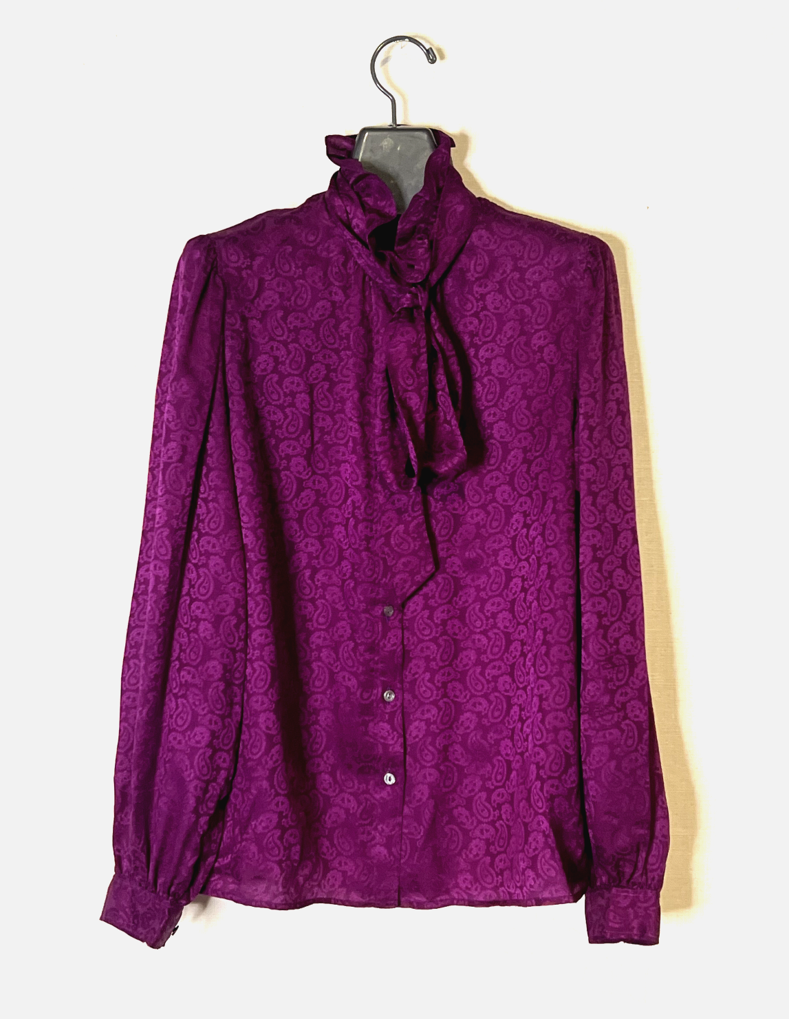 Camicia jacquard di seta Yves Saint Laurent Rive Gauche taglia 40 vero vintage viola