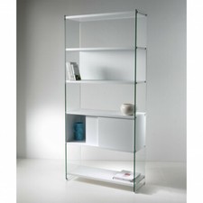 LIBRERIA COMPONIBILE BIFACCIALE IN VETRO TEMPERATO PIANI LEGNO VARI COLORI 90.A