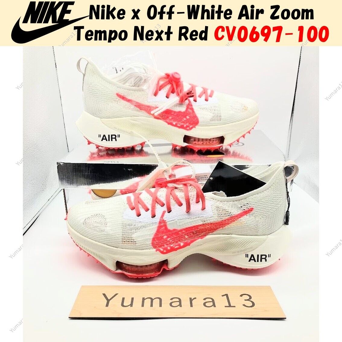 Nike x Off-White Air Zoom Tempo Next White Solar Red CV0697-100 US 4-14 New