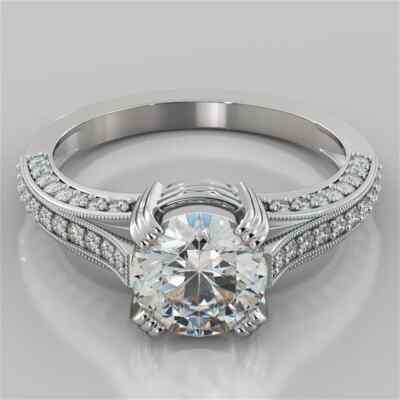 1.44 Ct Round Cut Real Moissanite Engagement Ring 14K Solid White Gold Size ALL