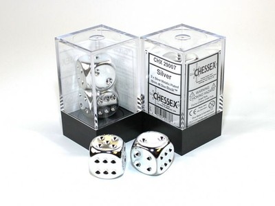 Chessex Silver Plated Metallic 2x W6 16mm with pips Pair Würfel 6-seitig Dice cu