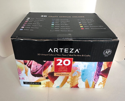 Arteza Acrylic Craft Paint Set 20 Colours 60 ml Bottles - NEW