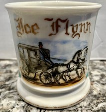  EARLY PERSONALIZED SHAVING MUG COACH DRIVER 2 HORSES GREEN WRAP MADE IN FRANCE 