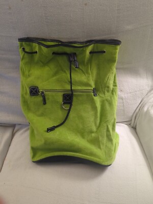 NEW cute Lime Green & Navy Blue drawstring bag with backpack straps soft 19x16.5