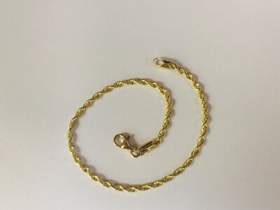 10k massives Gelbgold diamantgeschliffenes Seil Kette Armband 7'' 2 mm 1,6 Gramm