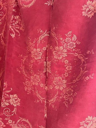 Antique French PROVENCAL FLORAL DAMASK RED GOLD cotton tablecloth fringes c1880 - Picture 10 of 24