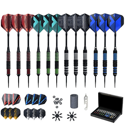12 Stück Steel Darts Metallspitze Pfeile Set Profi Steeldarts mit Geschenkbox