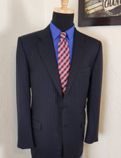 Hickey Freeman Loro Piana Madison Blazer 44L Black Striped Suit Jacket 100 Wool