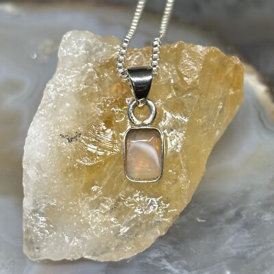 Orange Ray Mexican Fire Opal Custom .925 Sterling Silver Bezel Necklace