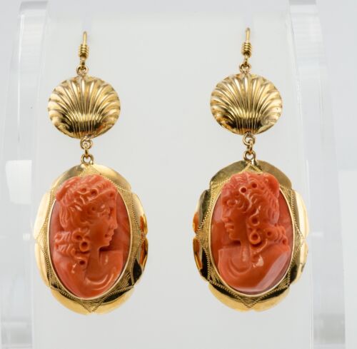 Antique Victorian Coral Earrings Gold Filled Leaf Earrings – LUXXOR Vintage