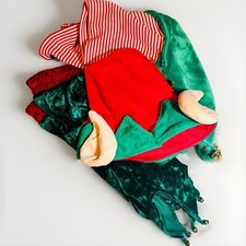 Christmas Elf Costume Medium Plush House Shoes, XL Shorts  Elf Hat With Ears