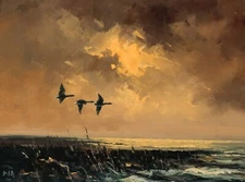 PIETER DIK Art Poster or Canvas Print "Flying geese over the surf"