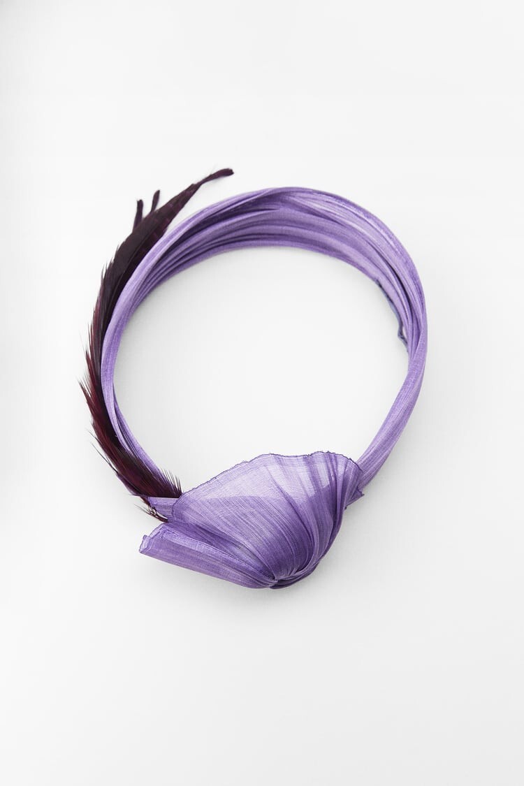 New Zara Purple Feathered Silk Headband Headpiece Size M | eBay display picture 1