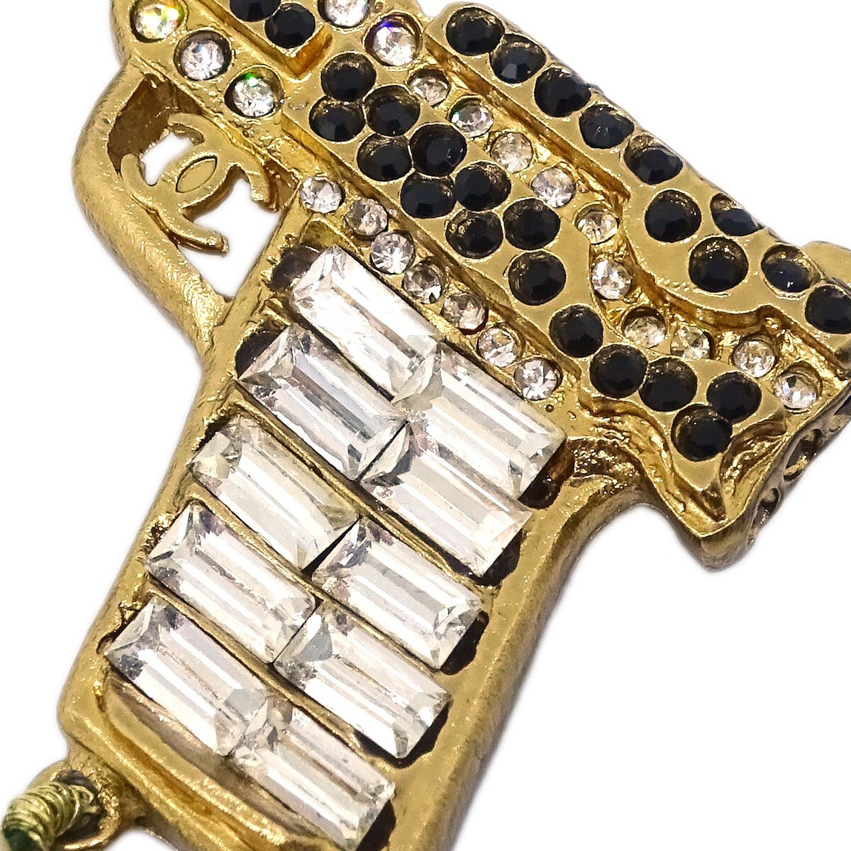 Chanel Gun Brooch Pin Rhinestone Artificial Pearl Gold 01A 153421