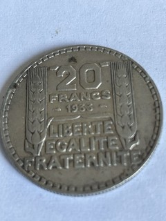 MONNAIE DE 20 FRANCS TURIN DE 1933 EN ARGENT 680‰ RAMEAUX LONGS
