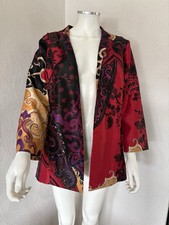 Chico's Size 2 Holiday Splendor Print Open Front Jacket Multicolor