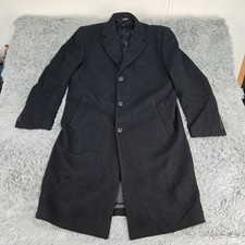 Jos. A. Bank Overcoat Mens 40R Black Excellent 100% Wool 3-Button Car Coat Long