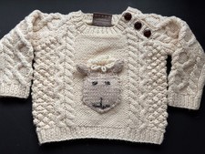 Hand Knit Baby Aran Crew Sweater 6-12  months