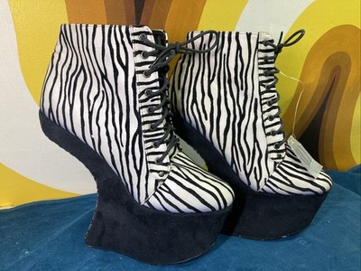 Zebra Stripe Faux Leather & Suede Gravity Heel-less Wedge Bootie By Casandra